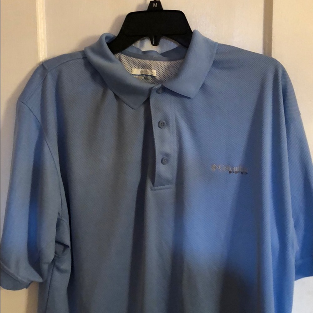 Columbia PFG Omni Shade Fishing Polo Shirt Men’s Large Light Blue - Picture 1 of 8